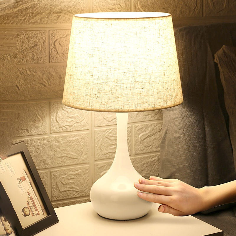 Modern Minimalist Teardrop Base Drum Shape Fabric Iron 1-Light Table Lamp For Bedroom