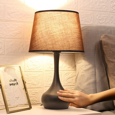 Modern Minimalist Teardrop Base Drum Shape Fabric Iron 1-Light Table Lamp For Bedroom