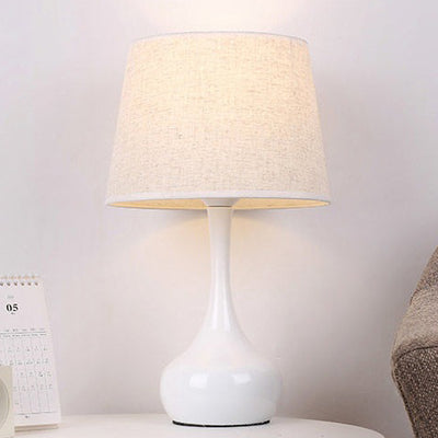 Modern Minimalist Teardrop Base Drum Shape Fabric Iron 1-Light Table Lamp For Bedroom