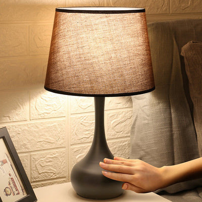 Modern Minimalist Teardrop Base Drum Shape Fabric Iron 1-Light Table Lamp For Bedroom