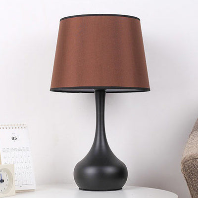 Modern Minimalist Teardrop Base Drum Shape Fabric Iron 1-Light Table Lamp For Bedroom