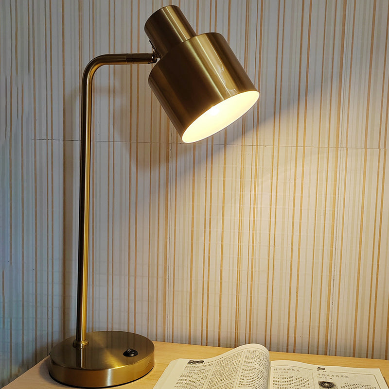 Modern Minimalist Iron Adjustable Angle Drum Shape 1-Light Table Lamp For Study