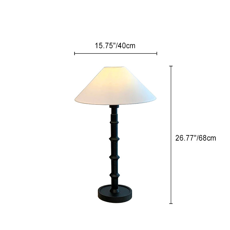 Traditional French Cone Imitation Bamboo Joint Base Wood Fabric 1-Light Table Lamp For Bedroom