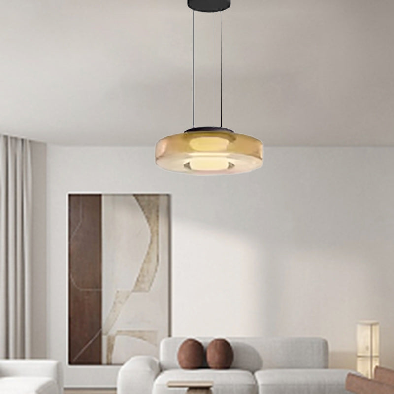 Modern Luxury Disc Glass Metal LED Pendant Light For Bedroom