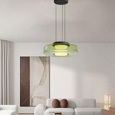 Modern Luxury Disc Glass Metal LED Pendant Light For Bedroom