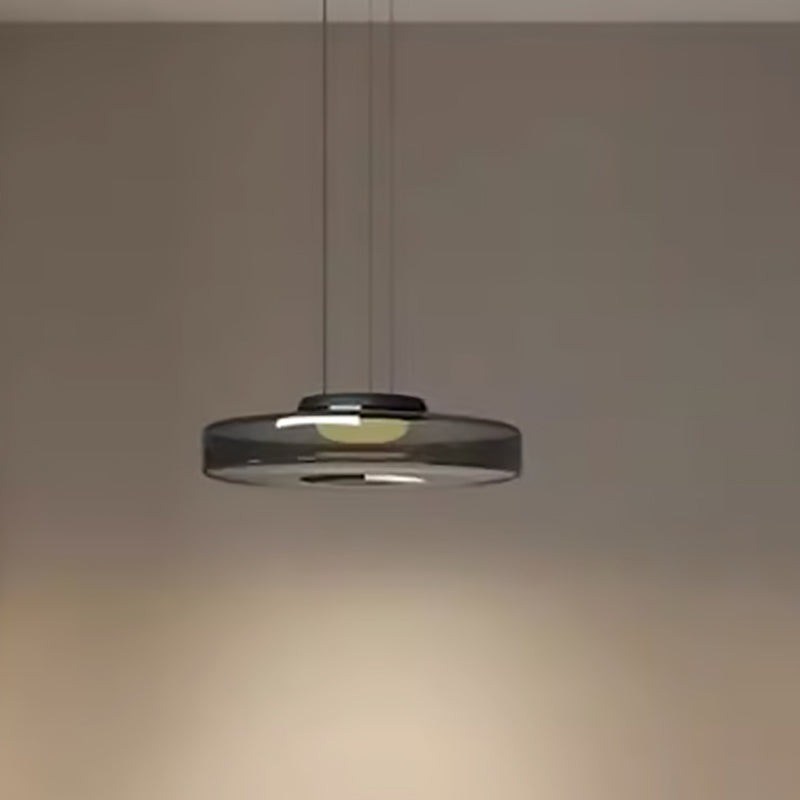 Modern Luxury Disc Glass Metal LED Pendant Light For Bedroom