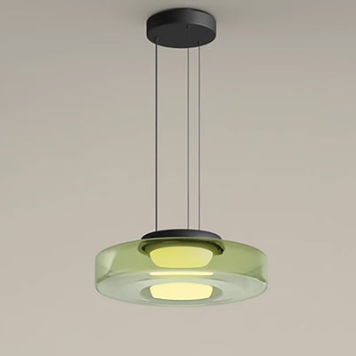 Modern Luxury Disc Glass Metal LED Pendant Light For Bedroom