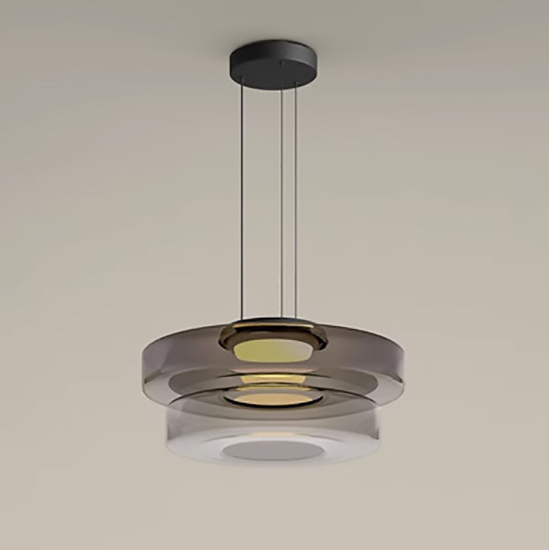 Modern Luxury Multi-Layered Disc Glass Metal LED Pendant Light For Living Room