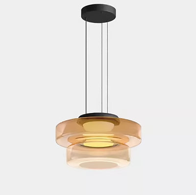 Modern Luxury Multi-Layered Disc Glass Metal LED Pendant Light For Living Room