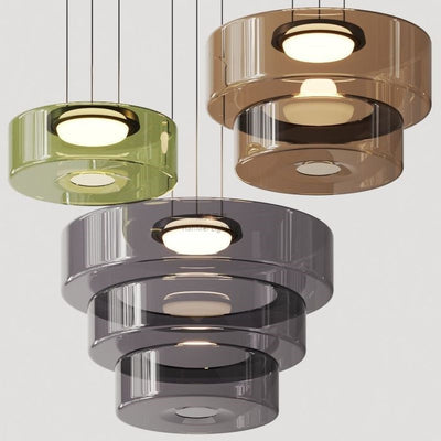 Modern Luxury Multi-Layered Disc Glass Metal LED Pendant Light For Living Room