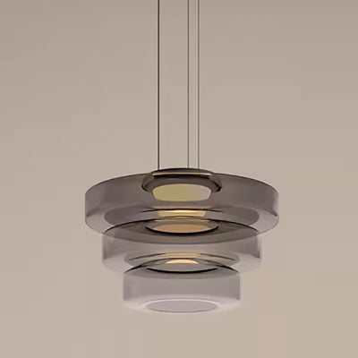 Modern Luxury Multi-Layered Disc Glass Metal LED Pendant Light For Living Room