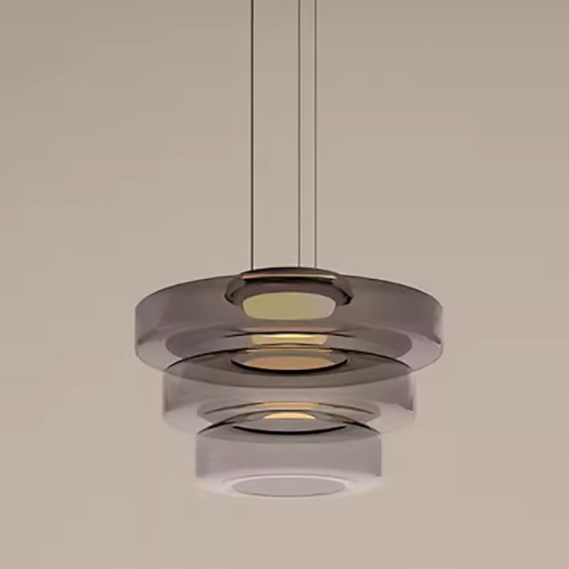 Modern Luxury Multi-Layered Disc Glass Metal LED Pendant Light For Living Room