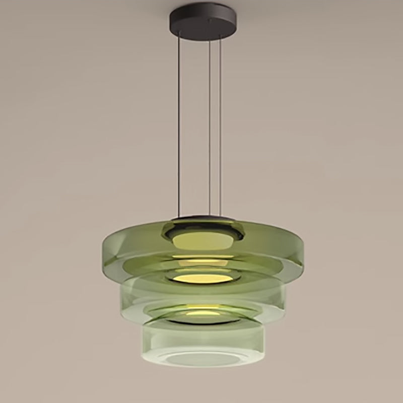 Modern Luxury Multi-Layered Disc Glass Metal LED Pendant Light For Living Room