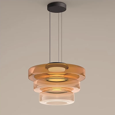 Modern Luxury Multi-Layered Disc Glass Metal LED Pendant Light For Living Room