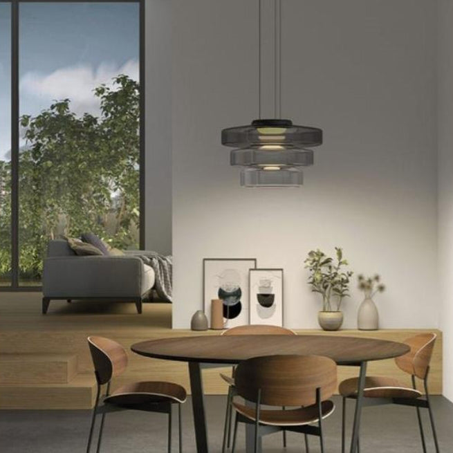 Modern Luxury Multi-Layered Disc Glass Metal LED Pendant Light For Living Room