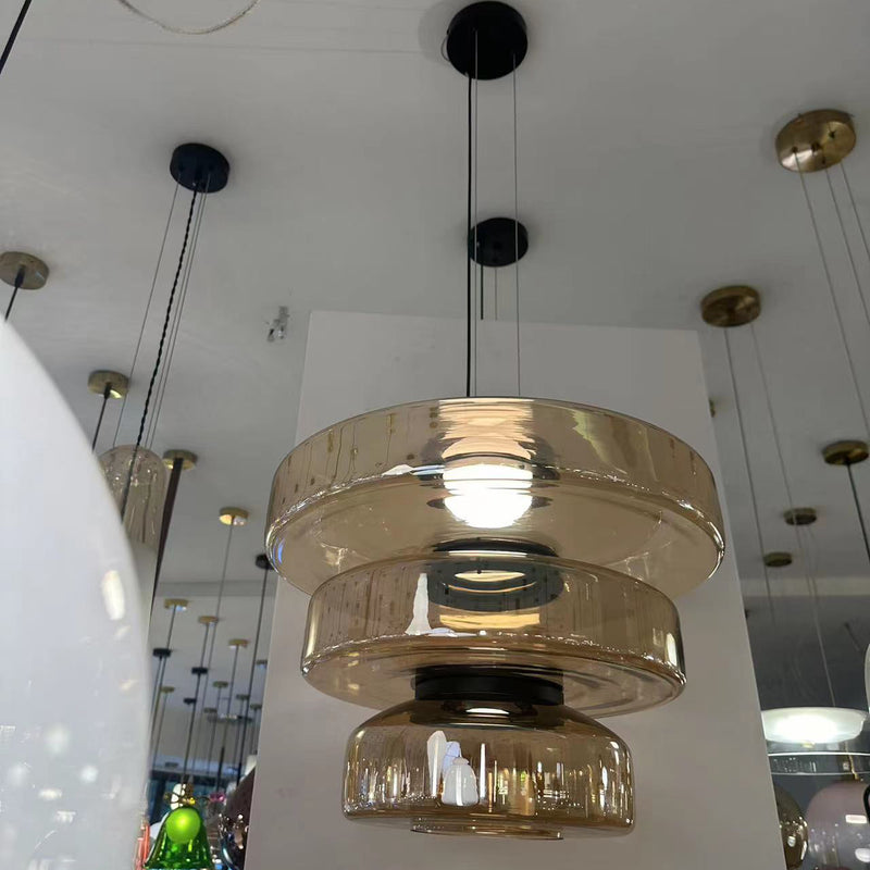 Modern Luxury Multi-Layered Disc Glass Metal LED Pendant Light For Living Room