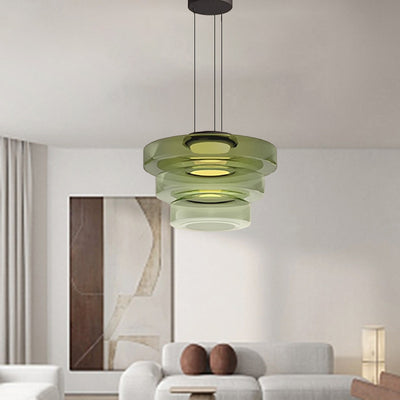 Modern Luxury Multi-Layered Disc Glass Metal LED Pendant Light For Living Room