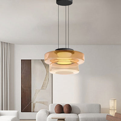 Modern Luxury Multi-Layered Disc Glass Metal LED Pendant Light For Living Room