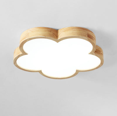 Traditional Japanese Flower Shape Wood Acrylic LED Flush Mount Ceiling Light For Living Room