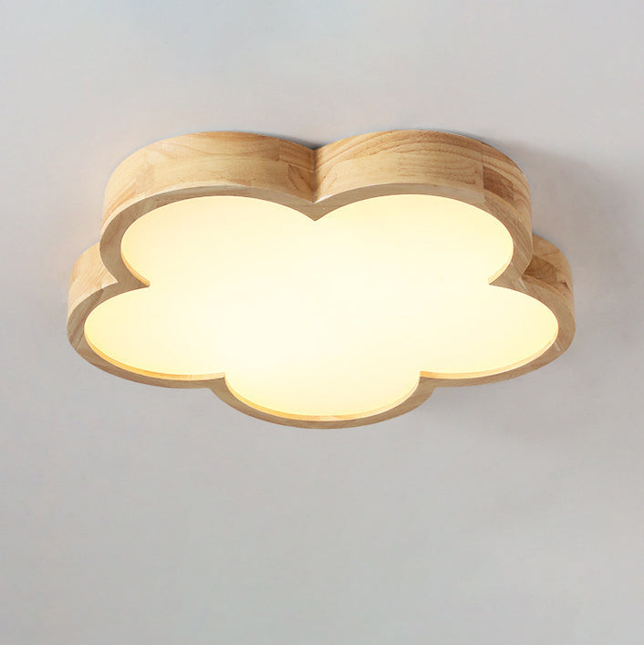 Traditional Japanese Flower Shape Wood Acrylic LED Flush Mount Ceiling Light For Living Room