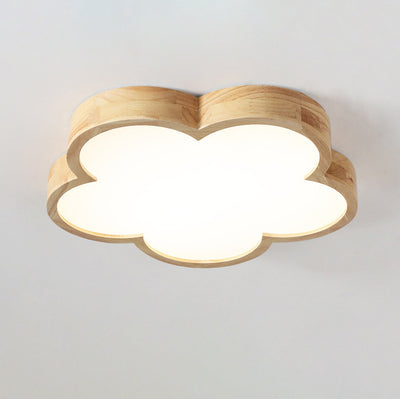 Traditional Japanese Flower Shape Wood Acrylic LED Flush Mount Ceiling Light For Living Room