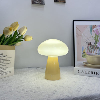 Contemporary Nordic Mushroom Shape Glass USB LED Table Lamp For Bedroom