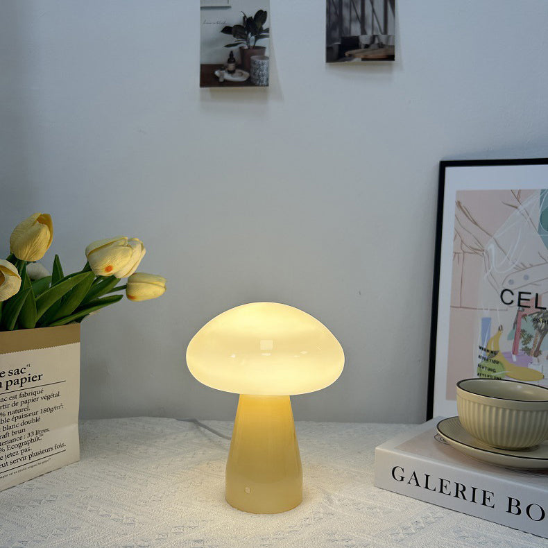 Contemporary Nordic Mushroom Shape Glass USB LED Table Lamp For Bedroom