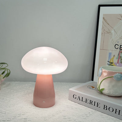 Contemporary Nordic Mushroom Shape Glass USB LED Table Lamp For Bedroom