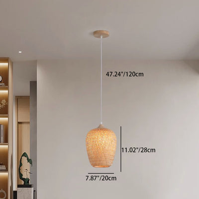 Contemporary Boho Lantern Shape Bamboo Weaving Wood 1 - Light Pendant Light For Dining Room