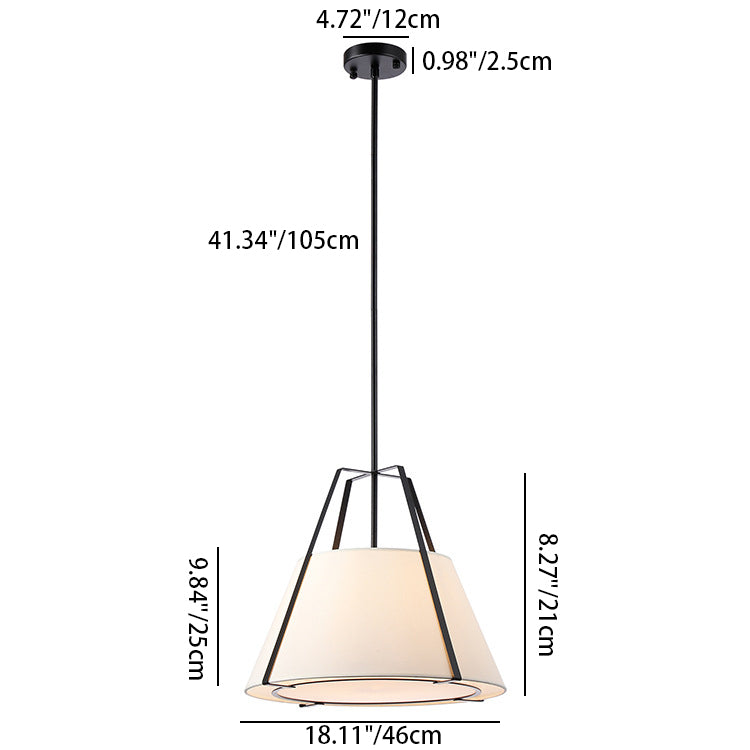 Contemporary Nordic Double Fabric Trapezoid Iron 1-Light Pendant Light For Living Room