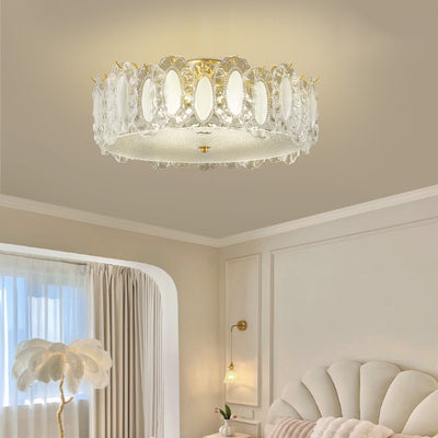 Modern Luxury Drum Shape Brass Glass 4/5-Light Semi-Flush Mount Ceiling Light For Living Room