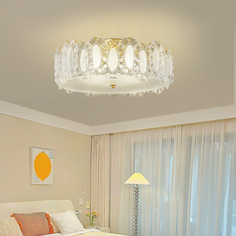 Modern Luxury Drum Shape Brass Glass 4/5-Light Semi-Flush Mount Ceiling Light For Living Room