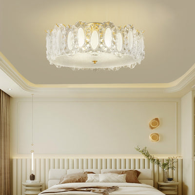 Modern Luxury Drum Shape Brass Glass 4/5-Light Semi-Flush Mount Ceiling Light For Living Room