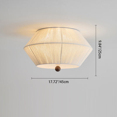 Traditional French Flying Saucer Shape Hemp Rope Wood 3-Light Flush Mount Ceiling Light For Living Room