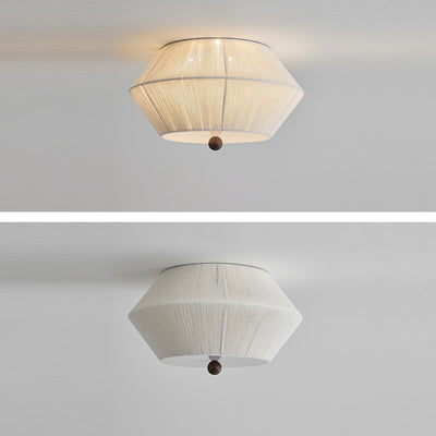 Traditional French Flying Saucer Shape Hemp Rope Wood 3-Light Flush Mount Ceiling Light For Living Room