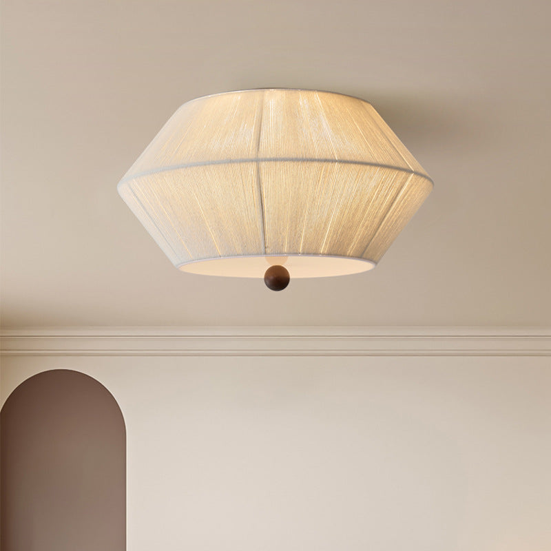 Traditional French Flying Saucer Shape Hemp Rope Wood 3-Light Flush Mount Ceiling Light For Living Room