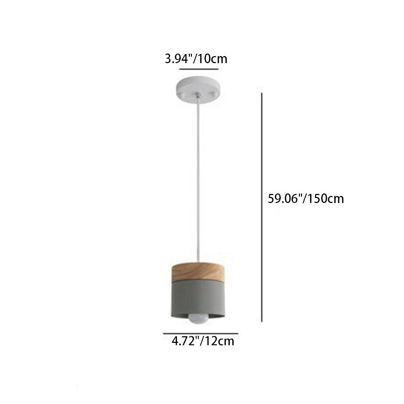 Modern Minimalist Wood Iron Round Cylinder 1-Light Pendant Light For Living Room