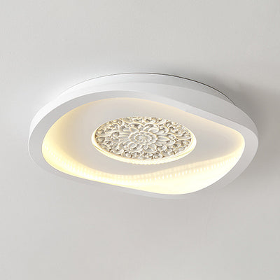 Contemporary Creative Flower Square Round Iron Gypsum Board Pattern LED Semi-Flush Mount Ceiling Light For Bedroom