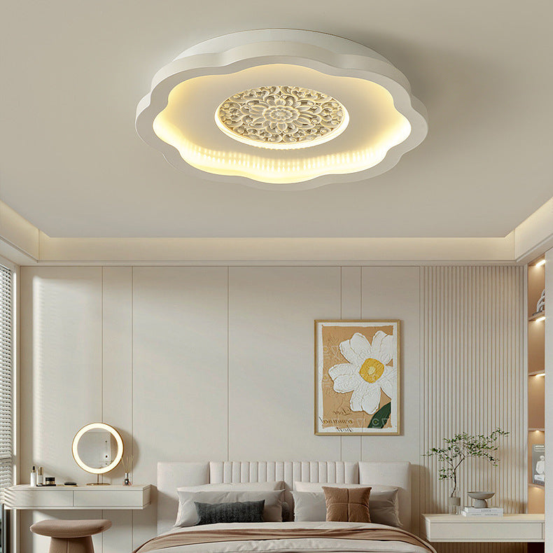 Contemporary Creative Flower Square Round Iron Gypsum Board Pattern LED Semi-Flush Mount Ceiling Light For Bedroom