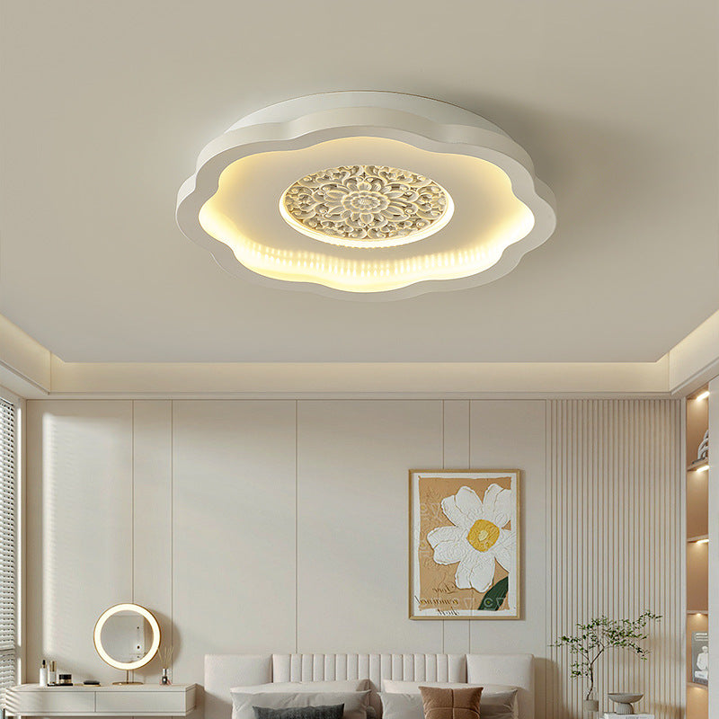 Contemporary Creative Flower Square Round Iron Gypsum Board Pattern LED Semi-Flush Mount Ceiling Light For Bedroom