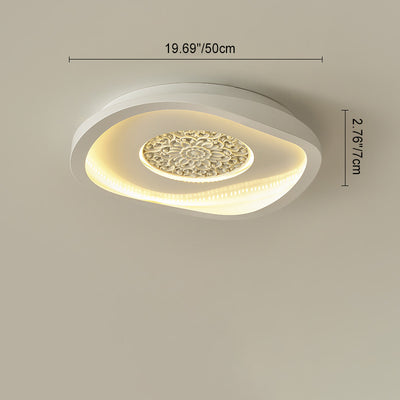 Contemporary Creative Flower Square Round Iron Gypsum Board Pattern LED Semi-Flush Mount Ceiling Light For Bedroom