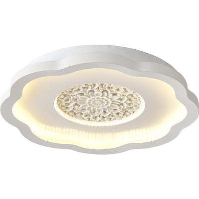 Contemporary Creative Flower Square Round Iron Gypsum Board Pattern LED Semi-Flush Mount Ceiling Light For Bedroom