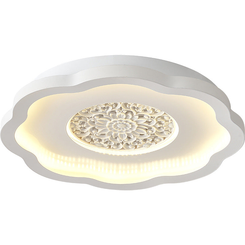 Contemporary Creative Flower Square Round Iron Gypsum Board Pattern LED Semi-Flush Mount Ceiling Light For Bedroom