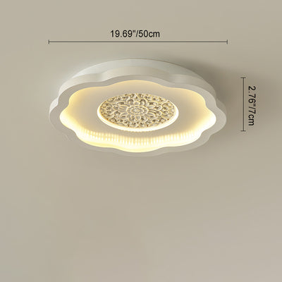 Contemporary Creative Flower Square Round Iron Gypsum Board Pattern LED Semi-Flush Mount Ceiling Light For Bedroom