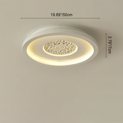 Contemporary Creative Flower Square Round Iron Gypsum Board Pattern LED Semi-Flush Mount Ceiling Light For Bedroom