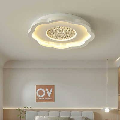 Contemporary Creative Flower Square Round Iron Gypsum Board Pattern LED Semi-Flush Mount Ceiling Light For Bedroom