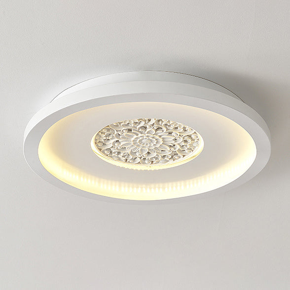 Contemporary Creative Flower Square Round Iron Gypsum Board Pattern LED Semi-Flush Mount Ceiling Light For Bedroom