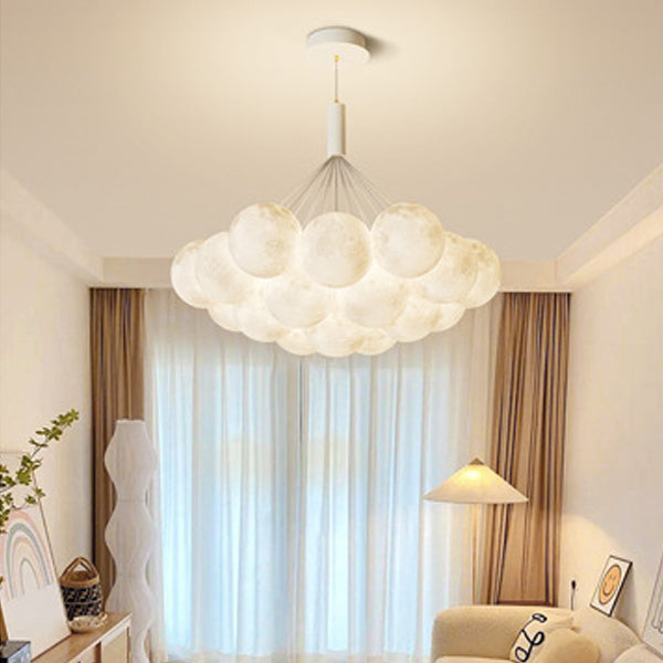 Contemporary Creative Iron PVC Round Cluster Bubble Moon Planet LED Chandelier For Bedroom