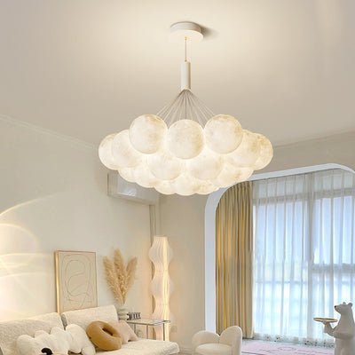 Contemporary Creative Iron PVC Round Cluster Bubble Moon Planet LED Chandelier For Bedroom