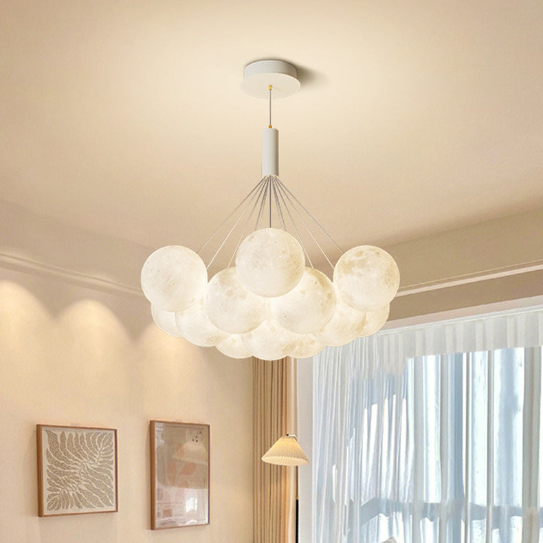 Contemporary Creative Iron PVC Round Cluster Bubble Moon Planet LED Chandelier For Bedroom